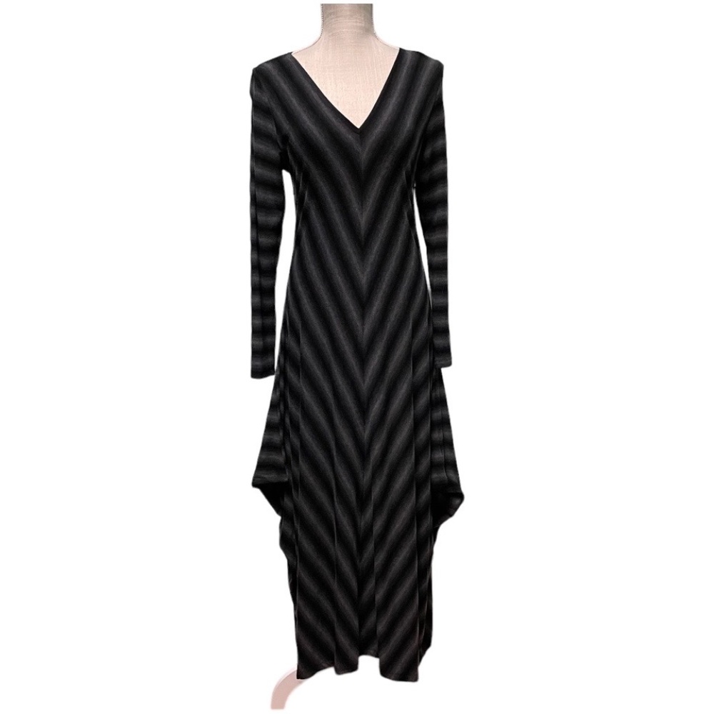 Ronen Chen Black Striped Maxi Dress